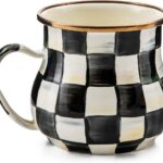 MACKENZIE-CHILDS Enamel Mug, Cute Enamelware Coffee and Tea Mug, Unique Drinkware, 16 Ounces, Black-and-White Courtly Check, Set of 1
