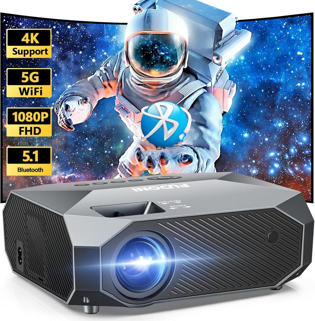 FUDONI Projector with WiFi and Bluetooth, Native 1080P Outdoor Movie Projectors 4k Supported, Highlight Portable Home Theater Projector Max 300″, Indoor&Outdoor Use