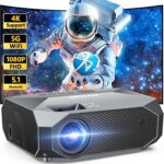 FUDONI Projector with WiFi and Bluetooth, Native 1080P Outdoor Movie Projectors 4k Supported, Highlight Portable Home Theater Projector Max 300″, Indoor&Outdoor Use