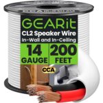 GEARit 14 Gauge Speaker Wire (200 Feet), Black Speaker Cable for Indoor Home Theater or Car Audio, CL2 Rated in-Wall Fire Safety Wire, 2 Conductors, CCA