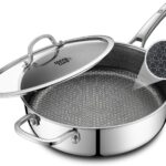 Frying Pans Nonstick with Lid,Hybrid Non Stick 5 Quart Saute pan,PFOA Free Cookware,Stainless Steel skillet,12 inch Deep Saute Pan,Dishwasher&Oven Safe,Works on All Cooktops