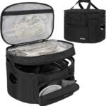 Slow Cooker Travel Bag, Double Layers Insulated Slow Cooker Carrier, Compatible with 6-8 Quart Crock Pot, Travel Carrier with Easy to Clean Lining and Large Pocket for Accessories