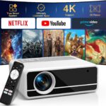 【Netflix-Officially-Licensed】PANSEBA 4K Smart Projector with WiFi Bluetooth, Auto Keystone Correction, 2S Fast Focus, Portable Outdoor Movie Projector for Gaming Phone Laptop