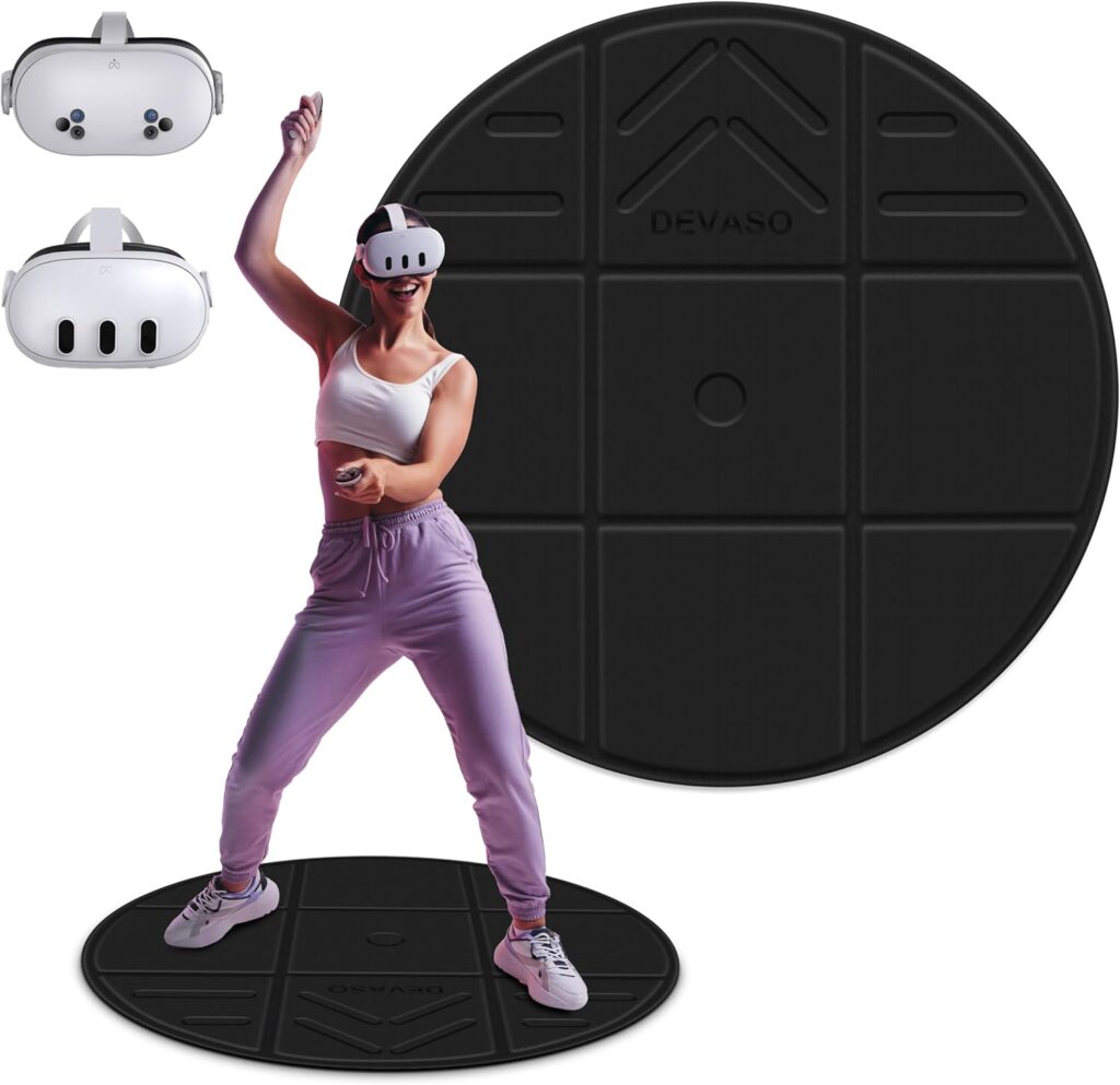 DEVASO Foldable VR Mat for Meta Quest 3S/Quest 3, Round Anti Fatigue Large Mat, Anti-slip and Comfortable Floor Mat, Premium Game Accessories Compatible with PSVR2, Oculus Quest 2/Pro/Apple Vision Pro