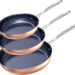 Nuwave 3-Piece Fry Pan Set, 8”, 10”, 12” Forged Lightweight, G10 Healthy Duralon Blue Ceramic Ultra Non-Stick, Induction-Ready & Works on All Cooktops, Ergonomic Stay-Cool Handles