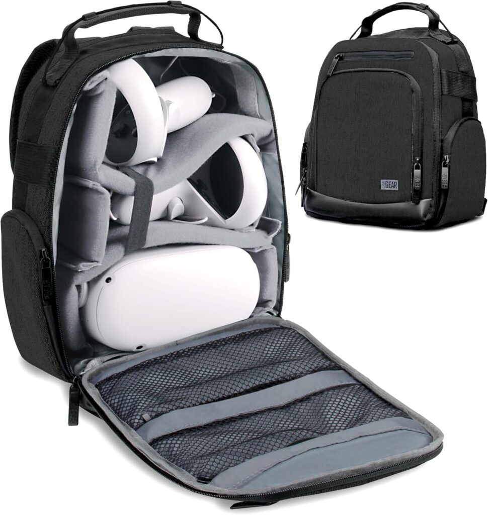 USA Gear VR Headset Travel Case Compatible with Meta Quest 3, Meta Quest 2, Oculus, VR Controllers & More Virtual Reality Accessories – Virtual Reality Backpack with Customizable Interior (Black)