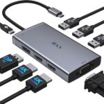 USB C Laptop Docking Station Dual Monitor Adapter for Dell HP, 8 in 1 Docking Station 3 Monitors Hub with 2 HDMI*4K, Displayport, VGA, 3USB 2.0,100W PD, Thunderbolt 4 USB C Dock for Lenovo,Surface