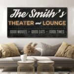Tailored Canvases Theater Wall Decor – Personalized Movie Cinema Art Print Canvas for Studio Room Accessories, Home Media Room, Entertainment Hall, Living Room, Lounge Area – Theater in Vintage Black