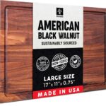 Walnut Wood Cutting Board for Kitchen, Reversible Wooden Cutting Board With Juice Grooves – Chopping Board, Charcuterie Serving Tray Made in USA (Walnut, 17x11x0.75) Made in USA