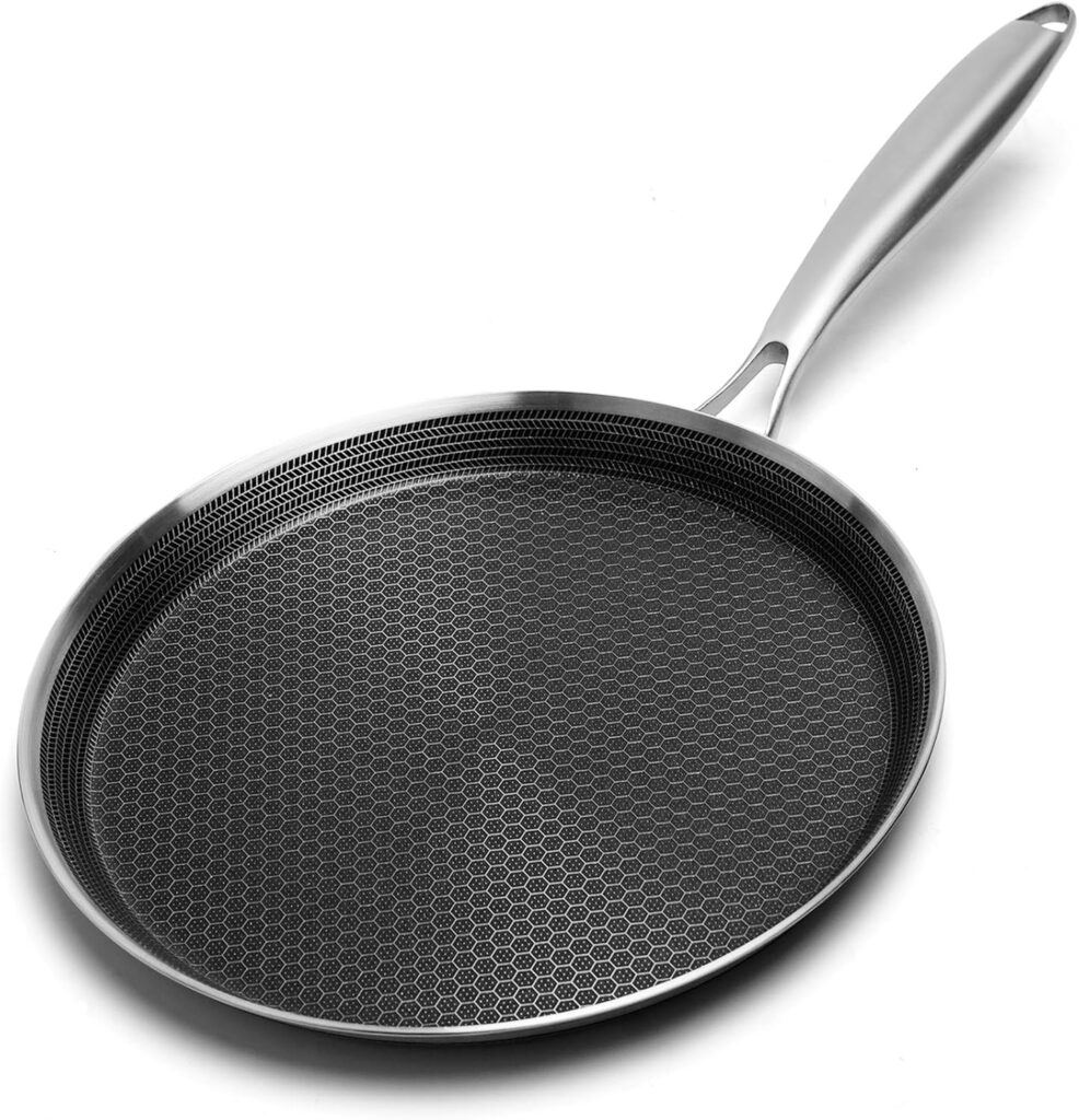 Innerwell Nonstick Crepe Pan 12 inch Stainless Steel Crepe Pan Honeycomb Coating Flat Skillet Tawa Dosa Tortilla Pan,Omelet Pan with All Stove Tops Available, Induction Compatible