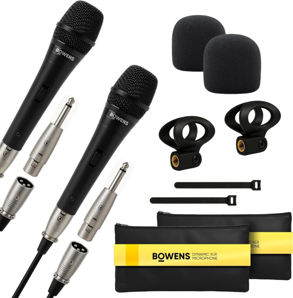 Bowens Dynamic Microphone 2-Pack – Wired Handheld XLR Mics with 15ft Cables, Professional Vocal Microphones for Singing, Karaoke, Podcasting, PA Systems, and Studio Recording Microfono