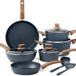 Kitchen Academy Pots and Pans Set Non Stick – 12 Piece Induction Kitchen Cookware Sets, Blue Granite Nonstick Cooking Pans Set
