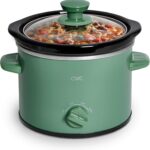 COOK WITH COLOR 2QT Mini Electric Round Slow Cooker – Adjustable Settings, Removable Stoneware Pot, Tempered Glass Lid, Dishwasher Safe, Cool-Touch Side Handles, Dark Sage