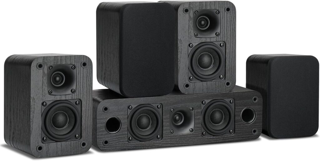 Saiyin 5.0 Channel Surround Sound Systems for Home Theater | 160 Watts Peak Power | Passive Speakers with Black Classic Retro Wood Grain | Amplifier or Receiver Required | Cable Not Included