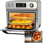 HYSapientia Air Fryer Toaster Oven Combo, 26Quart 10-in-1 Extra Large Countertop Convection Oven with LED Display Knob Control, 1800W Stainless Steel, Less Oil, Faster Cooking,7 Accessories+Recipe