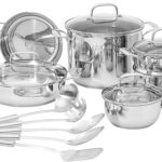 Amazon Basics Stainless Steel Cookware 15-Piece Set, Oven Safe, Pots and Pans, Induction-Ready, Even Heating, Easy to Clean, Heavy Duty, Silver
