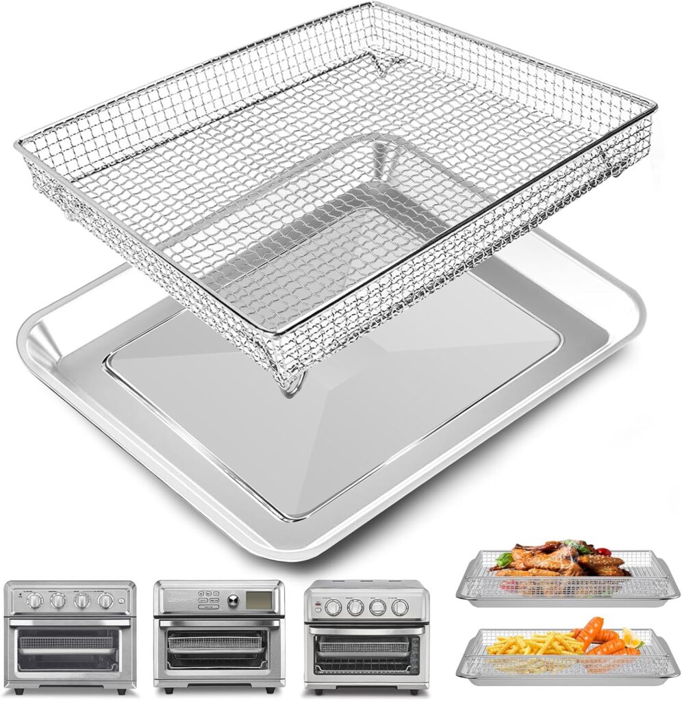 Air Fryer Basket Tray Replacement for Cuisinart TOA-60 TOA-65 TOA-70 Toaster Air Fryer Convection Oven, 12.4 * 11” Mesh Air Fryer Steel Basket Wire Rack Accessories Parts, Dishwasher Safe