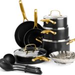 Blue Diamond 14 Piece Induction Nonstick Cookware Set, Diamond Infused PFAS-Free Ceramic Nonstick Pots & Pans, Durable Metal Utensil Safe, Dishwasher Safe, Oven & Broiler to 600F, Black/Gold