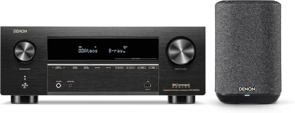 Bundle of Denon AVR-X3800H 9.4-Ch Receiver – 8K UHD Home Theater AVR (105W X 9) Built-in Bluetooth, Wi-Fi + Denon Home 150 NV Wireless Speaker (Black), 1″ Tweeter, 3.5″ Woofer