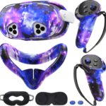 Silicone Cover Set Compatible with Meta/Oculus Quest 3s Accessories, VR Silicone Face Cover, VR Shell Cover,Touch Controller Grip Case,Camera Lens Protector Set (Starry Purple)