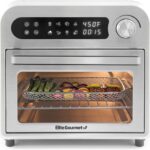 Elite Gourmet EAF1010D Programmable 10L Air Fryer Convection Countertop Oven, 8 Menu Settings, Temperature + Timer Controls, Bake, Toast, Broil, Air Fry, 1500W with Recipes, Steel Exterior