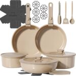 23 Pcs Pots and Pans Set Non Stick, Ceramic Cookware Set Non Toxic with Detachable Handles, Healthy Induction Cookware Oven Safe RV Kitchen Set, PFAS PFOA & PTFE Free, Taupe