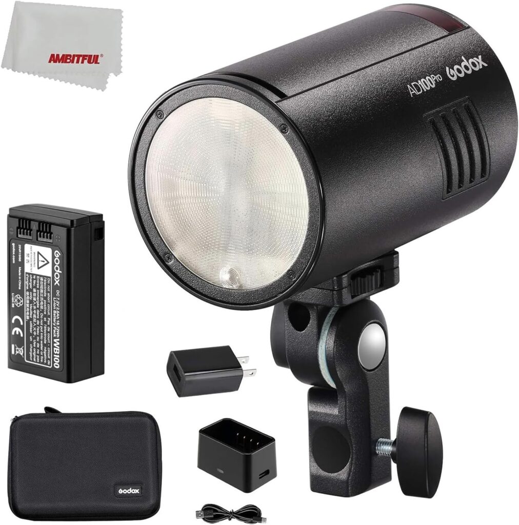 Godox AD100Pro Flash 100Ws TTL 2.4G HSS 1/8000s Pocket Flash Light with 7.2V/2600mAh Lithium Battery 360 Full Power Flashes 0.01-1.5s