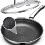 Non Stick Frying Pans 12 inch, Hybrid Frying Pans Nonstick with Lid,non stick Stainless Steel Skillets, Dishwasher and Oven-Safe Chef Pan, Induction Compatible Cooking Pan, PFOA Free Cookware