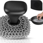 Cast Iron Scrubber | Dish Scrub Brush | 316 Cast Iron Cleaner Chainmail Scrubber for Pan Skillet Cleaner – Dish Scouring Pad Dishwasher Safe Cleaning Kit, Black 03