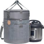 Fun Elements Double Layer Carrier Bag for 8 Quart Instant Pot, Insulated Pressure Cooker Travel Bag with Support Pad and Removable Carrying Strap, Top Zip Compartment and Front Pocket for Utensils