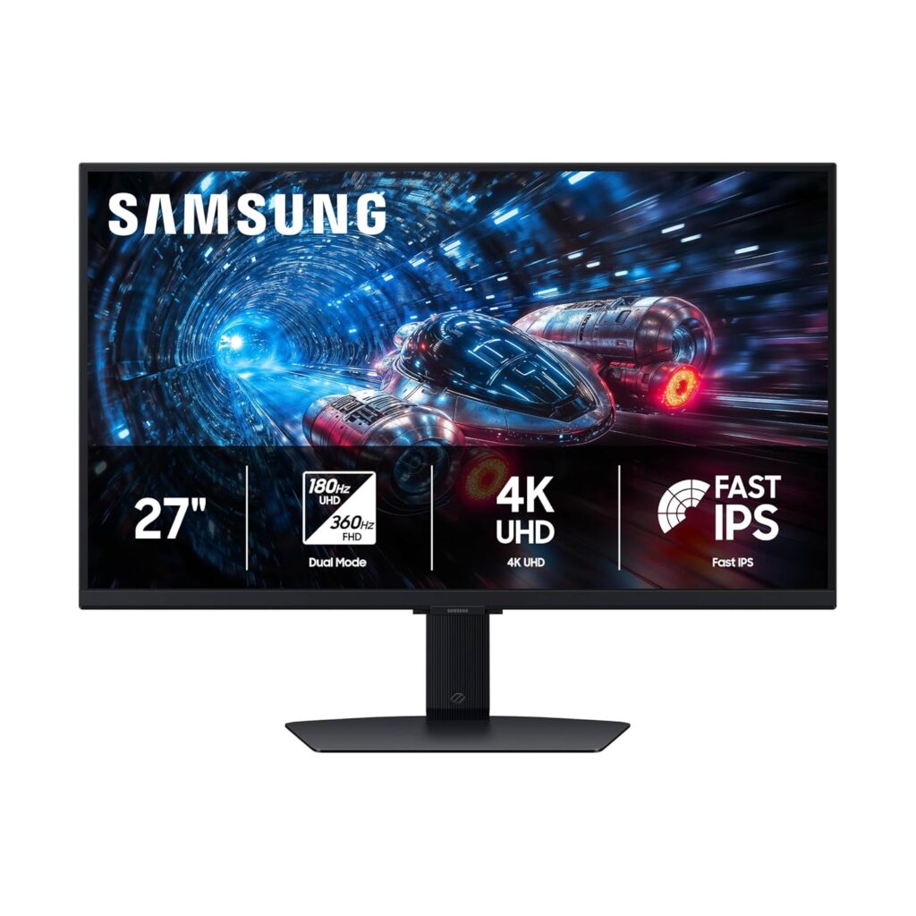 SAMSUNG 27” Odyssey G7 G70F FHD Resolution Gaming Monitor, Fast IPS Dual Mode, 4K 180Hz Refresh Rate, NVIDIA G-Sync Compatibile, AMD FreeSync™ Premium, Ergonomic Stand, LS27FG706ENXZA