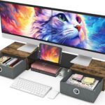 WESTREE Dual Monitor Stand Riser with Two Drawers, Extra Large Storage for 2 Monitors, Desktop Oraganizer Computer,Laptop,Screen,Printer,TV