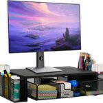 Computer Monitor Stand Riser with Drawer and Pen Holders, Desk Organizer Shelf and Accessories, Office Desk Accessories, Office Organization, Black