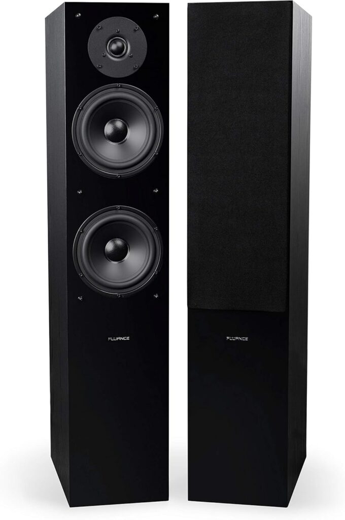 Fluance Elite High Definition Two-Way Floorstanding Loudspeakers for 2-Channel Stereo Listening or Home Theater System – Black Ash/Pair