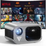 Mini Projector with WiFi and Bluetooth 4K Support, Native 1080P Portable Outdoor Smart Projector, Mirror Screen with Android/iOS/PC Compatible with PC/PS5/Phone/TV Stick – Black