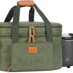 FUN ELEMENTS Double Layer Slow Cooker Carrying Bag for 6-8 Quart Oval CrockPot, Insulated Travel Carrier with Support Pad and Adjustable Straps, Top Zip Compartment and Front Pocket for Utensils,Green