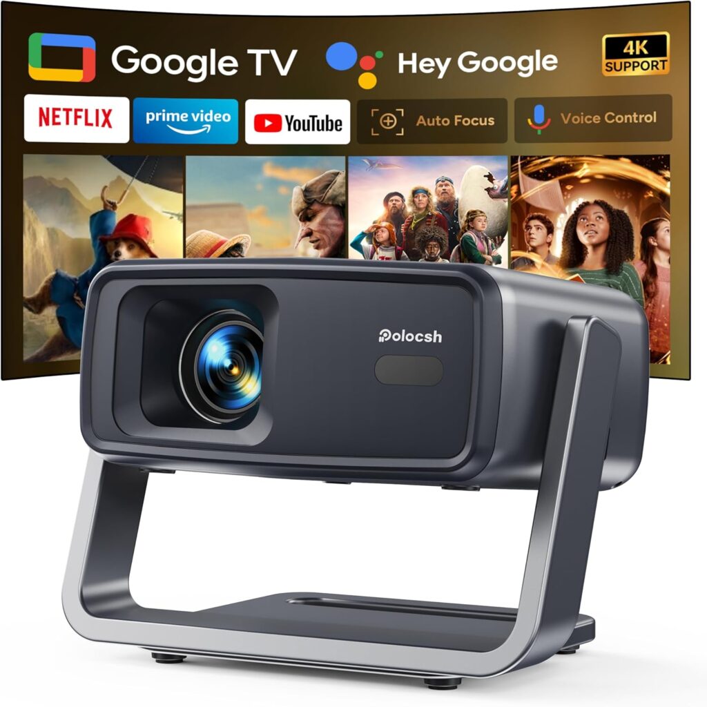4k Projector with WiFi and Bluetooth, Smart Projector with Auto Focus & Voice Control, Over 10,000+ Apps Movie Home Theater Mini Portable Proyector For Indoor/Outdoor