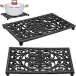 Sumnacon 2Pcs Rectangle Cast Iron Trivet – Heat Resistant Iron Trivet for Hot Dish Pot Pan Plate Teapot, Rustic Cast Iron Hot Dish Plate Holder for Kitchen Dining Table Countertop Cooktop
