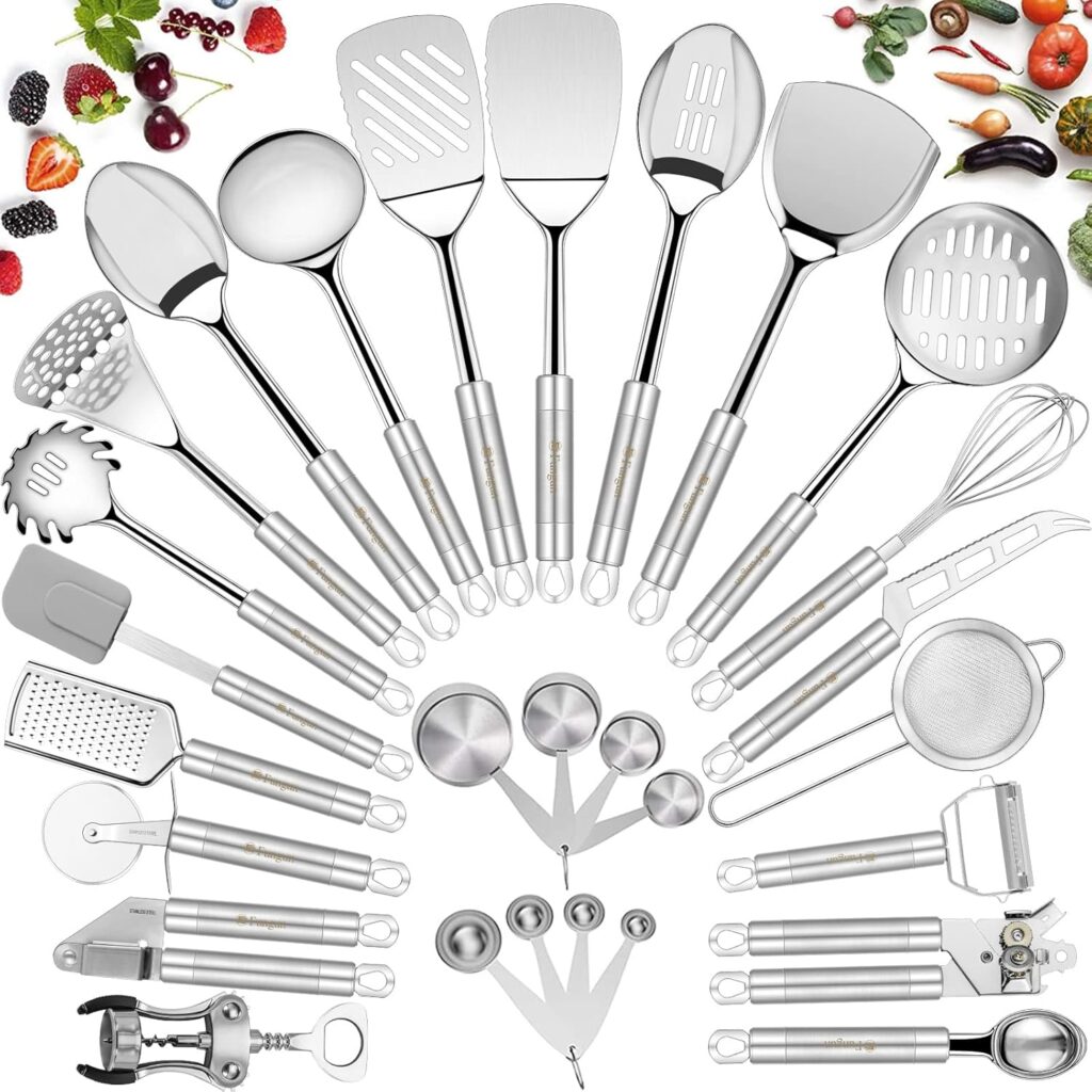 Stainless Steel Kitchen Utensil Set- Fungun 28 Pcs Cooking Nonstick Cookware Set with Spatula – Best Gadgets Tools Kitchen Accessories
