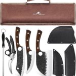 Purple Dragon Butcher Knife Set, 9 Pcs Chef Knife Set – Hand Forged Serbian Chef Knife Meat Cleaver Boning Viking Knives, Kitchen Knives Set with Roll Bag for Home Cooking, Outdoor Camping, BBQ