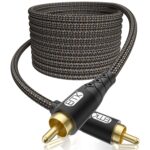 EMK RCA to RCA Subwoofer Cable – 24K Gold-Plated Connector Nylon Braided Double Shielded Audio Cable Digital&Analog Signal Support for Amplifiers Subwoofer Home Theater Hi-Fi Systems Black/15ft/5m