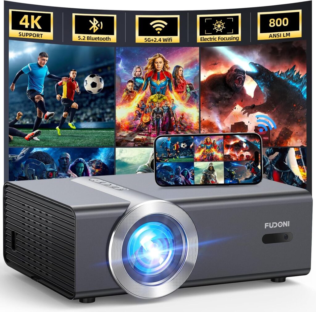 [Electric Focus/Auto Keystone] Projector with WiFi and Bluetooth, Native 1080P 4K Supported,FUDONI Outdoor Movie Projector for Home Theater UP to 300″, for iOS/Android/Laptop/TV Stick/HDMI/USB