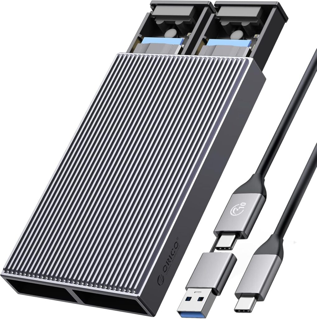 ORICO Dual M.2 NVMe SSD Enclosure, USB C to M2 Adapter for M Key PCIe 2230/2242/2260/2280 M.2 SSDs,Tool-Free Installation Aluminum SSDs Reader Support Trim and UASP up to 2x4TB-BM2-2N