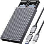 ORICO Dual M.2 NVMe SSD Enclosure, USB C to M2 Adapter for M Key PCIe 2230/2242/2260/2280 M.2 SSDs,Tool-Free Installation Aluminum SSDs Reader Support Trim and UASP up to 2x4TB-BM2-2N