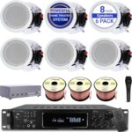 Sound System Kit – 7.2 Channel 1500 Watts Bluetooth Amplifier w/ 6 Qty of 8″ Framed Ceiling Speakers 300 W Each, Mic, 4-Ch Speaker Selector, 16 AWG 300 ft Speaker Wire & Remote by Vaiyer