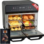 24Qt Dual Zone Air Fryer Oven with Rotisserie, Extra Large Double Air Fryers Mini Oven Digital 1800W 10 in 1 Airfryer Countertop Convection Toaster Oven Combo, Stainless Steel Inner, 360° Even Heating