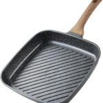 CAROTE 11 Inch Nonstick Grill Pan for Steak – Premium Granite Nonstick Coating, Square Grill Skillet, Indoor Outdoor RV Camping Use, Gas & Induction Safe, All Stovetops Compatible, PFOA Free, Black