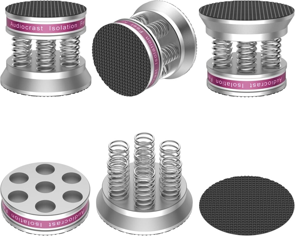 Speaker Isolation Base Pads, Spring Floor Protector, Anti Vibration Non-Slip Speaker Stand Feet Pad Shock Absorber for HiFi Amplifier DAC Recorder 4PCS (Silver)