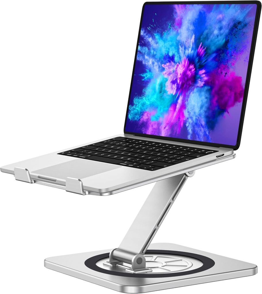 Adjustable Laptop Stand with 360° Swivel Base, Foldable Laptop Riser Holder for Desk, Ergonomic Computer Notebook Cooling Stand Mount, Compatible with MacBook Air Pro, Dell XPS, HP (10-16″)