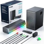 Smalody TV Speakers, Home Theater Speaker Wireless Audio Sound Bar TV Speaker + Bass Subwoofer, Bluetooth Enabled/Optical/AUX/COAXIAL Inputs/Remote Control